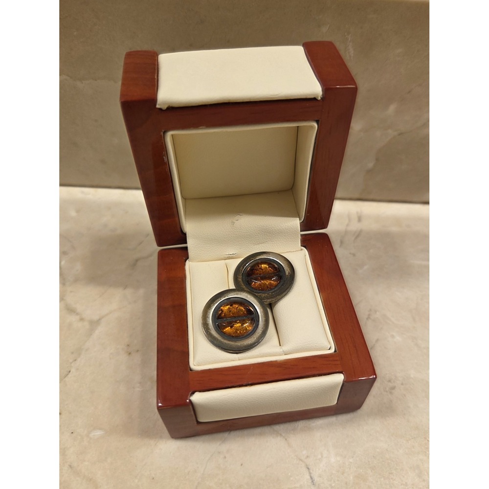 Vintage Art Deco Baltic Amber & Sterling Silver Cufflinks‎ 925